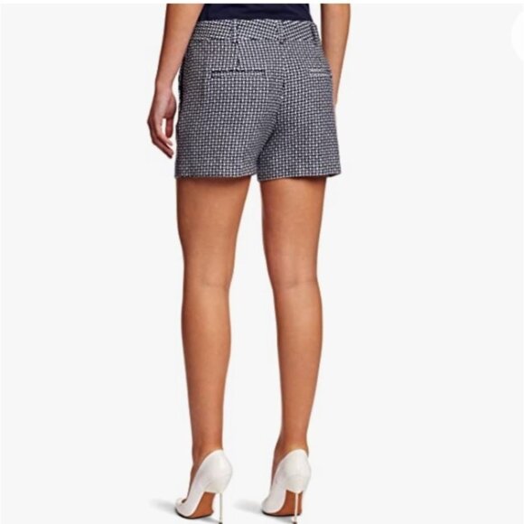 French Connection Bonser Check Shorts Size 8 Navy Blue and White High Rise - Picture 6 of 10